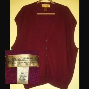 100% Cashmere Christmas Sweater Vest FINEST 2-Ply Yarns Burgundy Oxford Comfort